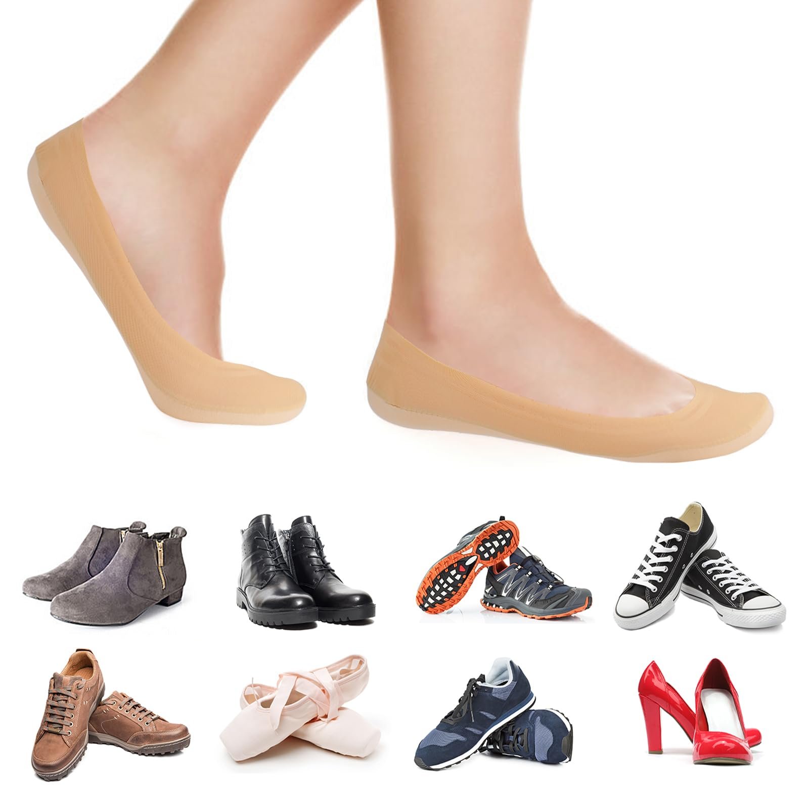 Носки Teaaha, набор 6 шт., 39-42, носки до щиколотки, спортивные носки, противоскользящие балетки, невидимые дышащие полуноски, телесного цвета, фото №5