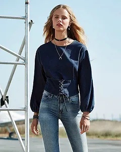 Женская блузка MAVI Drawstring Blouse в насыщенном цвете Dark Indigo - M - Фото 1