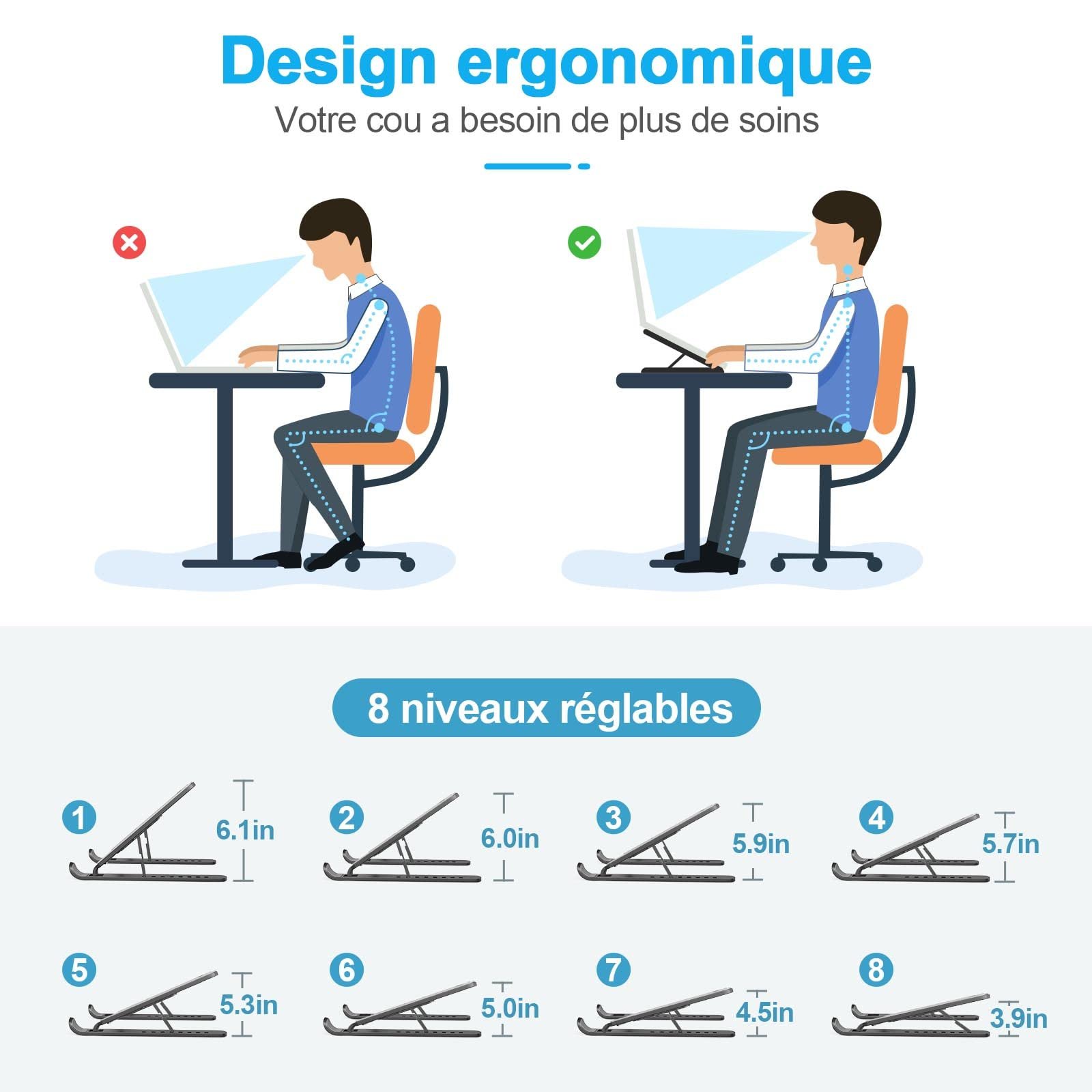 Подставка для ноутбука, регулируемая на 8 уровней, силиконовая нескользящая подставка для ноутбука, совместимая с MacBook, Lenovo, HP, другими ноутбуками и планшетами от 10" до 15,6", фото №2