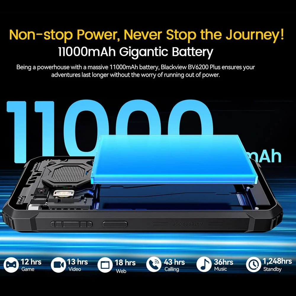 Смартфон Blackview BV 6200 Plus 24 ГБ + 256 ГБ 11000 мАг 16 Мп AI 6.56" HD+ 4G Black, фото №4