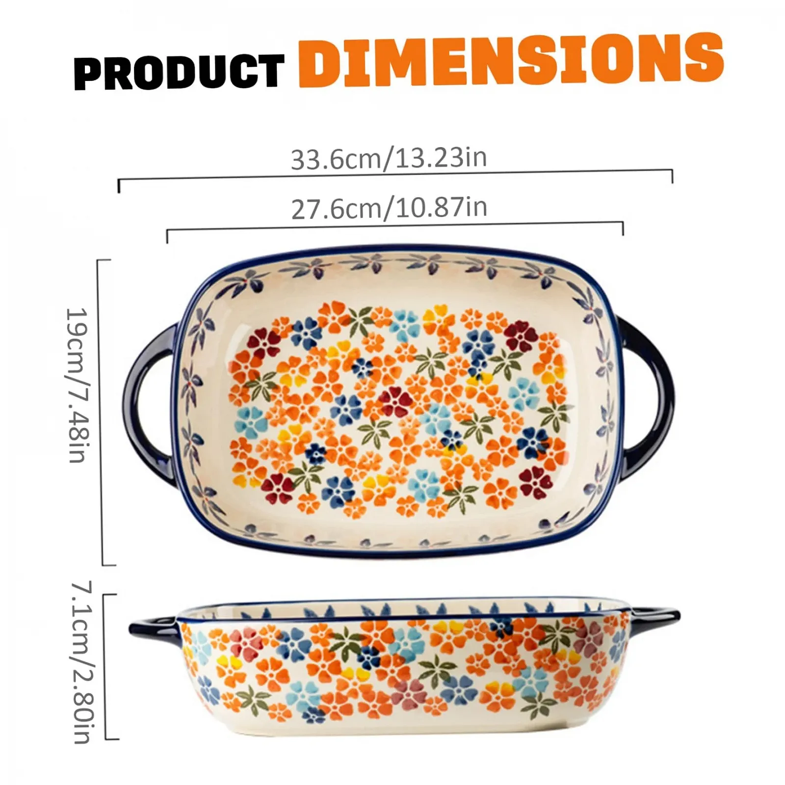 Форма для запекания керамическая прямоугольная с ручками 33 x 19 x 7.6 cm, фото №2