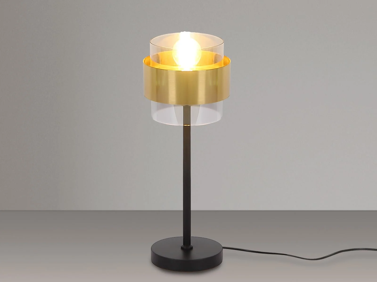 Настольная лампа Milley большая абажур из дымчатого стекла диаметр 18 см латунное кольцо, фото №3