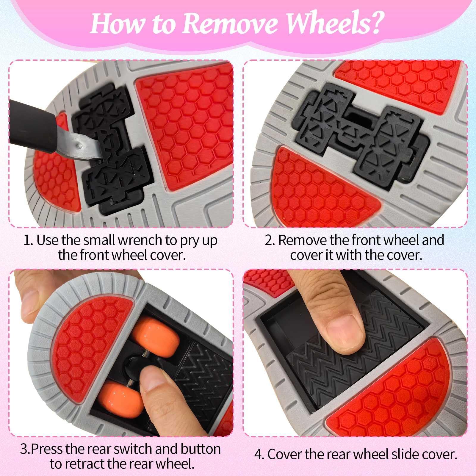 Кроссовки на колесиках и девочек, 2-в-1, со съемными колесиками, роликовые коньки, легкие, регулируемые, нескользящие, фото №5