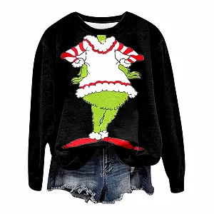 Рождественский джемпер BHXUTK Женская толстовка с длинными рукавами и круглым вырезом Рождественский джемпер Элегантный рождественский джемпер Женский зимний рождественский свитер Рождественские топы для женщин Девушки-подростки - Фото 1