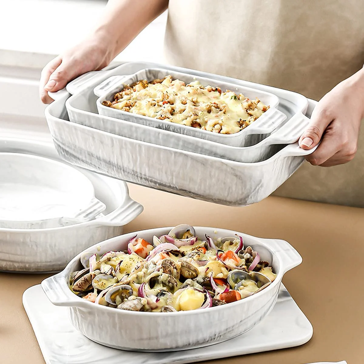 Формы для запекания керамические Мраморная текстура Набор 2 шт. (12 дюймов), фото №4