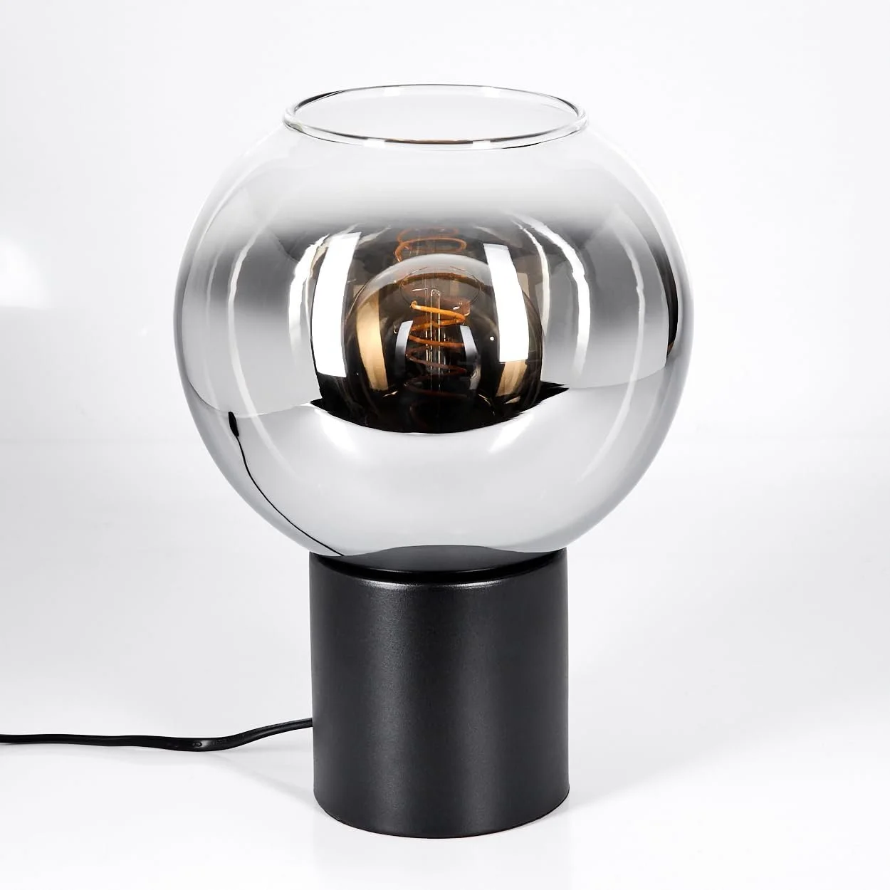 Настільна лампа HOFSTEIN Koyoto метал/скло E27 20 см Чорний/Хром/Димчастий/Прозорий, фото №8