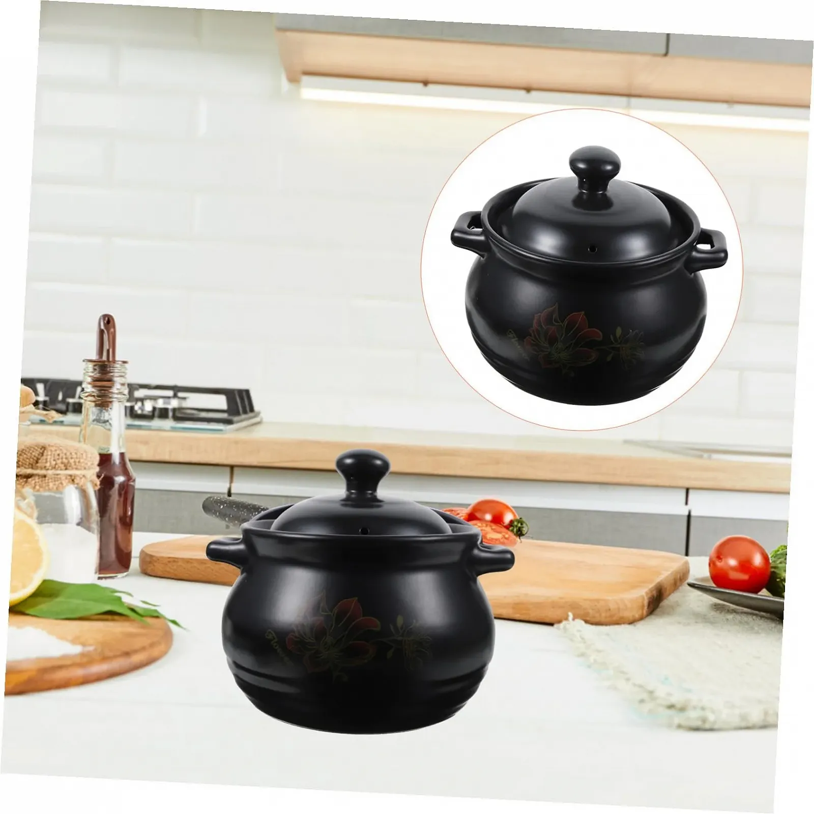 Кастрюля Керамическая с крышкой 2 л Черная, фото №6 Кастрюля Керамическая с крышкой 2 л Черная, фото №6