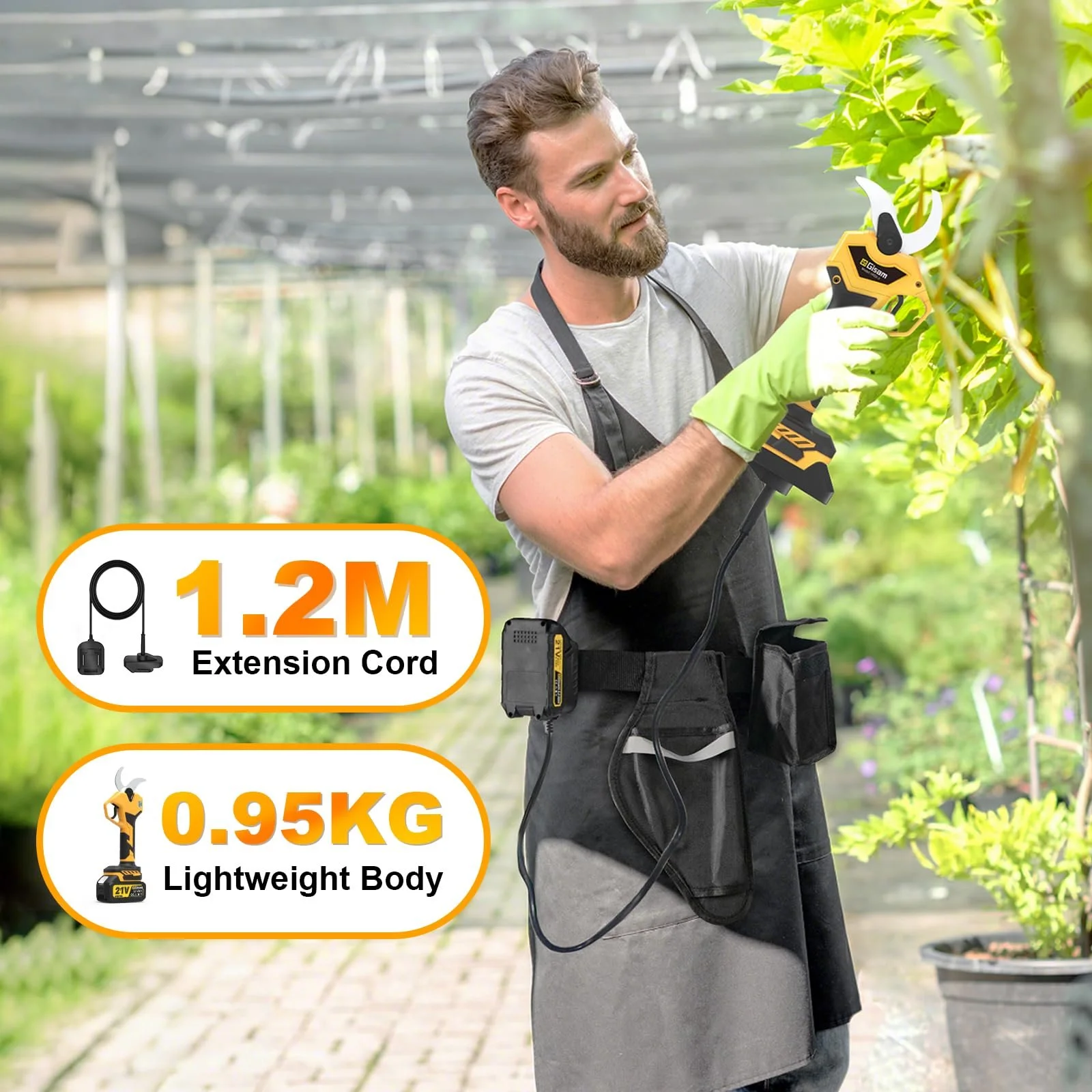 Акумуляторний секатор Gisam Electric 60 мм, 2 x 4Ah батареї та LED дисплей, фото №3