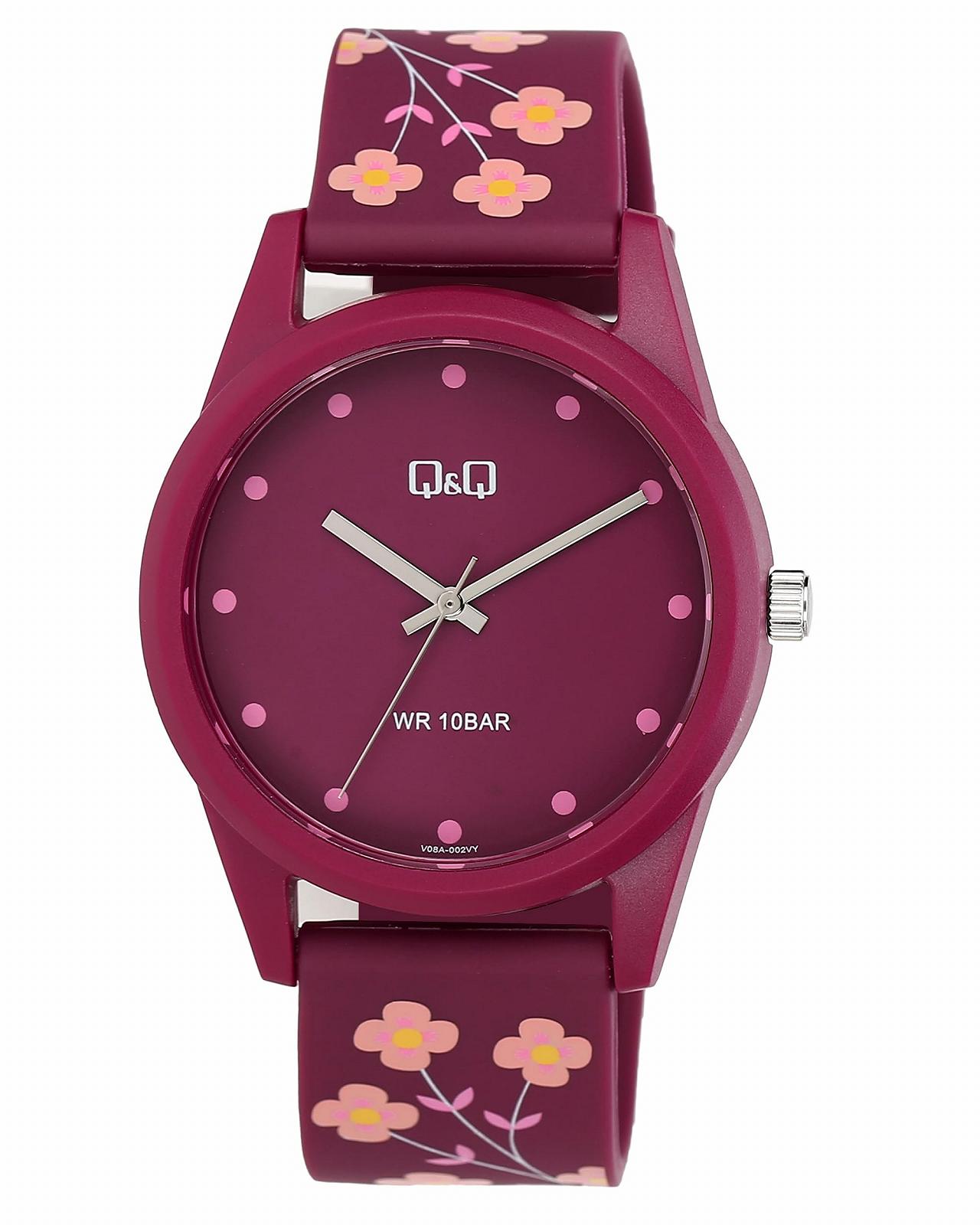 Женские часы Q&Q V08A-002VY, силиконовый ремешок, цветы, аналоговый, кварцевый, фото №1 Женские часы Q&Q V08A-002VY, силиконовый ремешок, цветы, аналоговый, кварцевый, фото №1