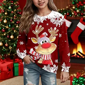 Детский рождественский свитер Generisch для девочек, рождественский свитер с длинными рукавами и принтом оленя, рождественская толстовка, теплый зимний флисовый рождественский свитер для маленьких мальчиков, уродливый рождественский наряд для детей 2-12 лет synthetic.ua - Фото 1