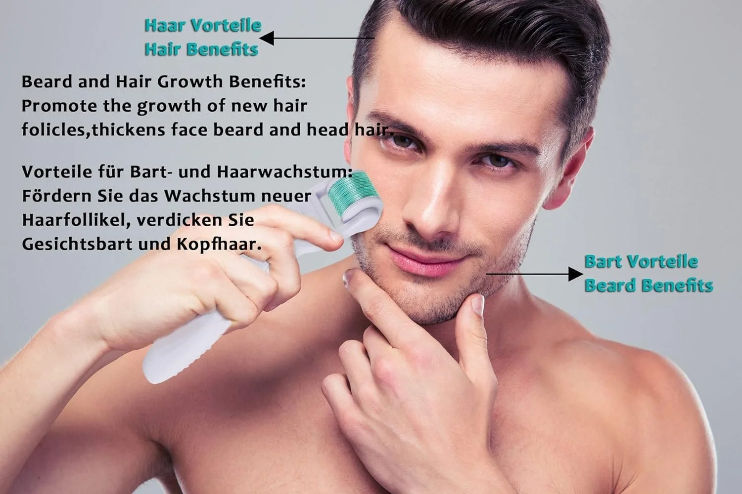 Ролер для мікронідлінгу BOWKA 3-в-1 для бороди - 600 (0.30 мм) 180 (0.25 мм) 1200 (0.50 мм) для обличчя та тіла, фото №2