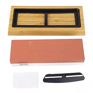 Точильний камінь зернистість 3000/8000 двосторонній з дерев'яною основою Червоно-білий - Фото 1