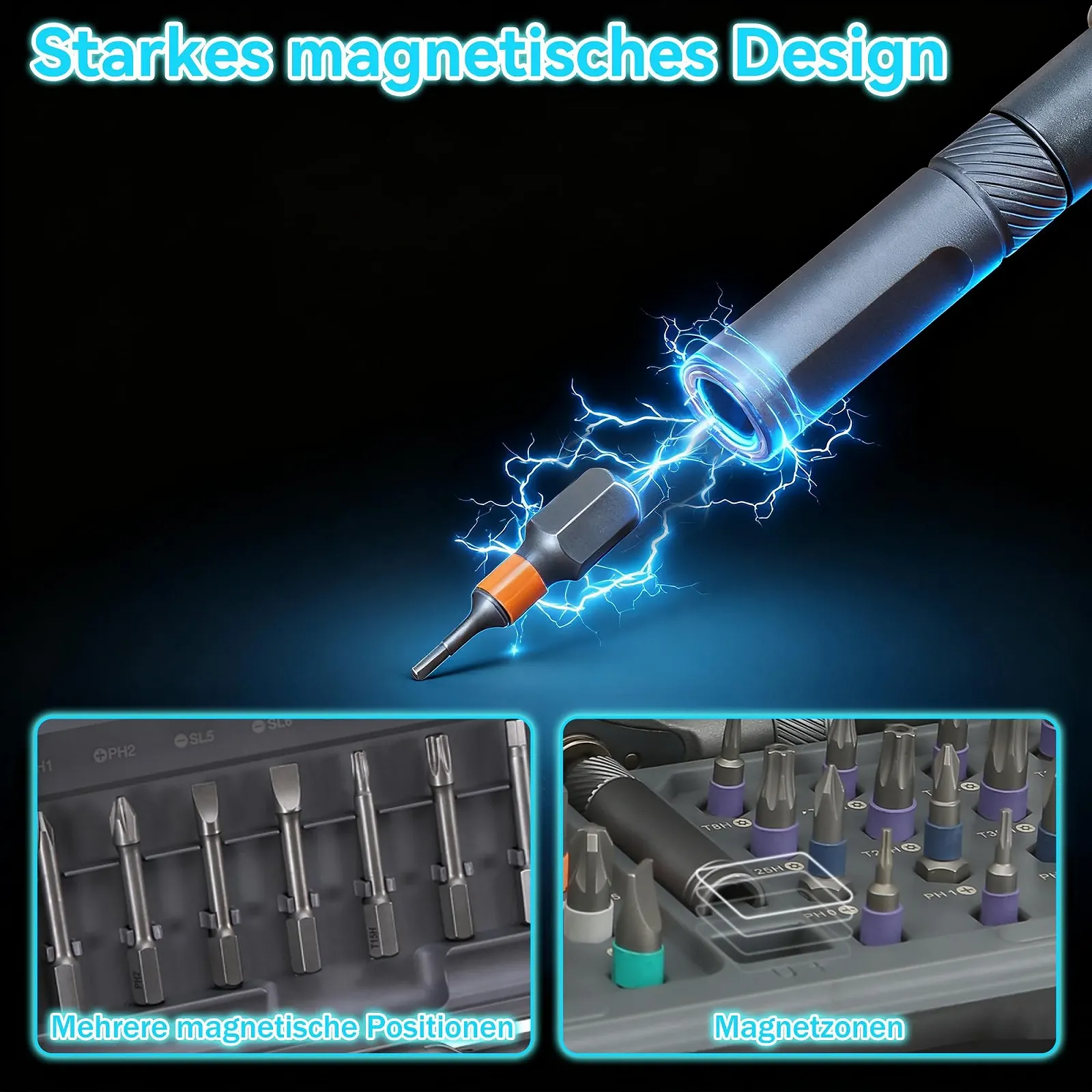 Набір магнітних реверсивних викруток 42-в-1 з Т-подібною ручкою та 40 бітами, фото №6