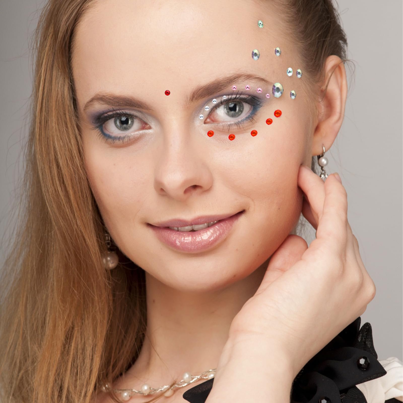 Стразы для лица LUTER Набор 1250 шт., самоклеящиеся, наклейки для украшений лица, бриллианты, стразы для лица, глаз, рук, тела, украшения для ногтей (1 красочный, 1 стразы), фото №6