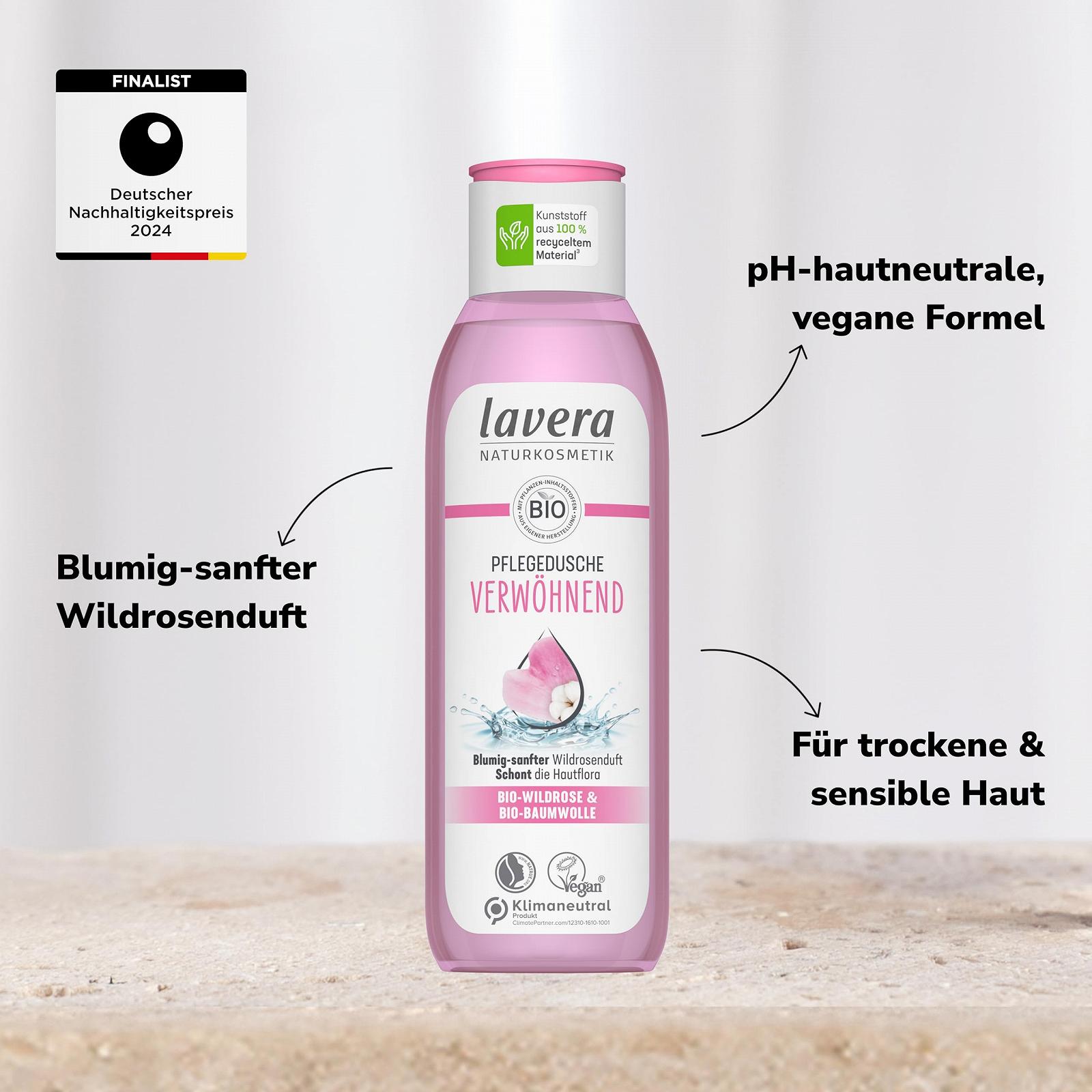 Розслаблюючий гель для душу lavera Pampering Органічна дика троянда та органічна бавовна 250 мл, фото №3