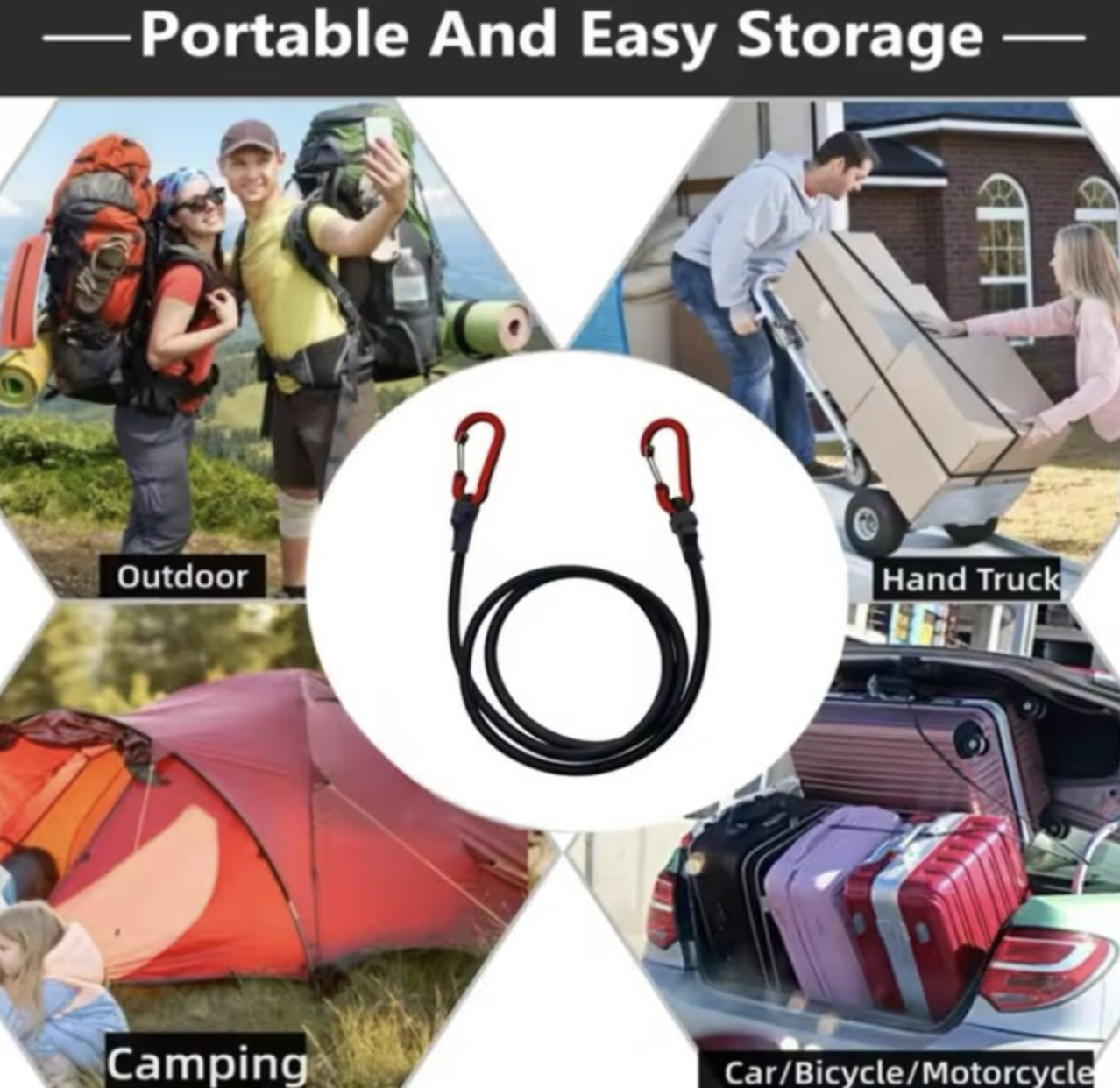 Еластичний ремінь-банджі із карабіном 90 см 1 шт Чорний, фото №2 Еластичний ремінь-банджі із карабіном 90 см 1 шт Чорний, фото №2