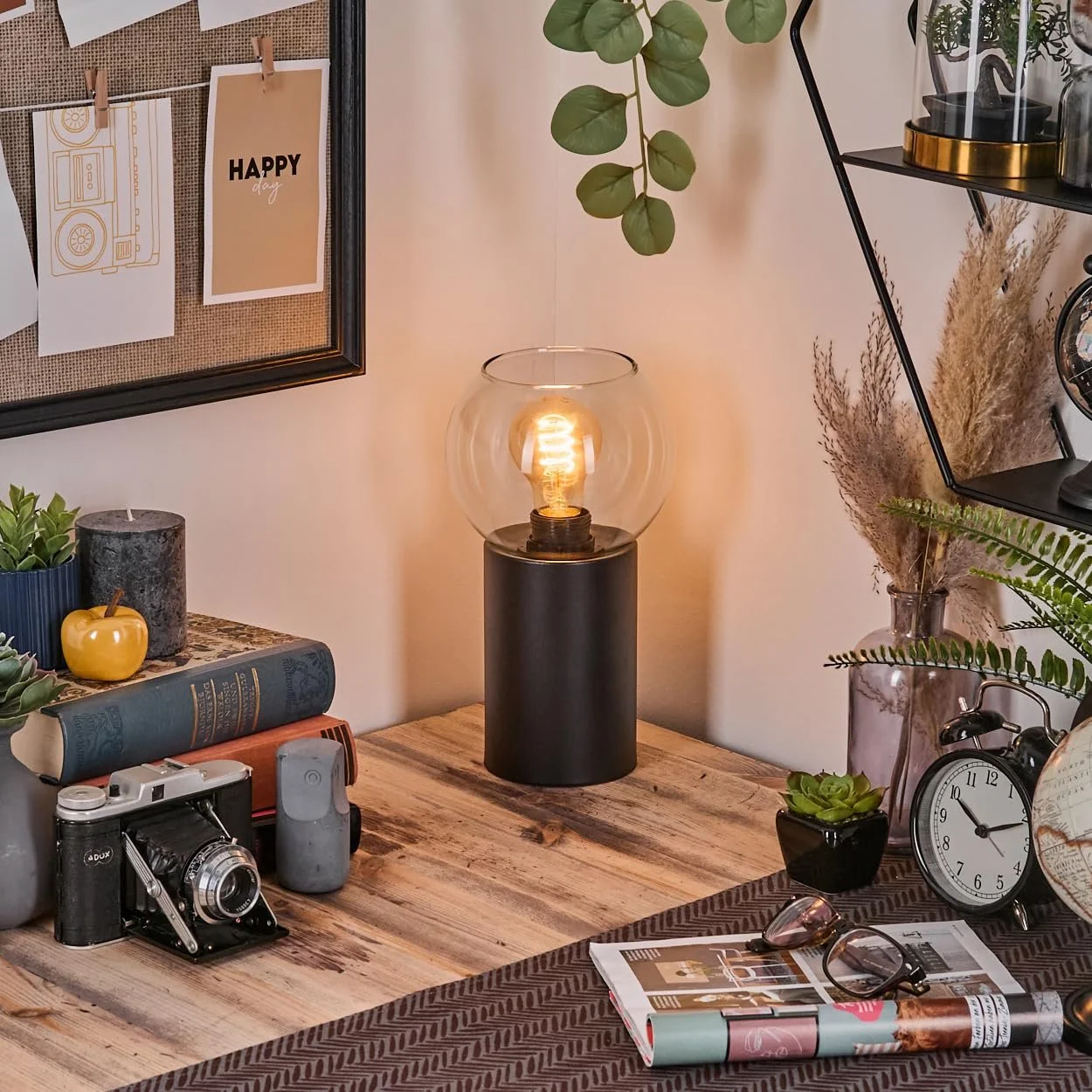 Настільна лампа HOFSTEIN Koyoto метал / скло Чорний/Прозорий, фото №7