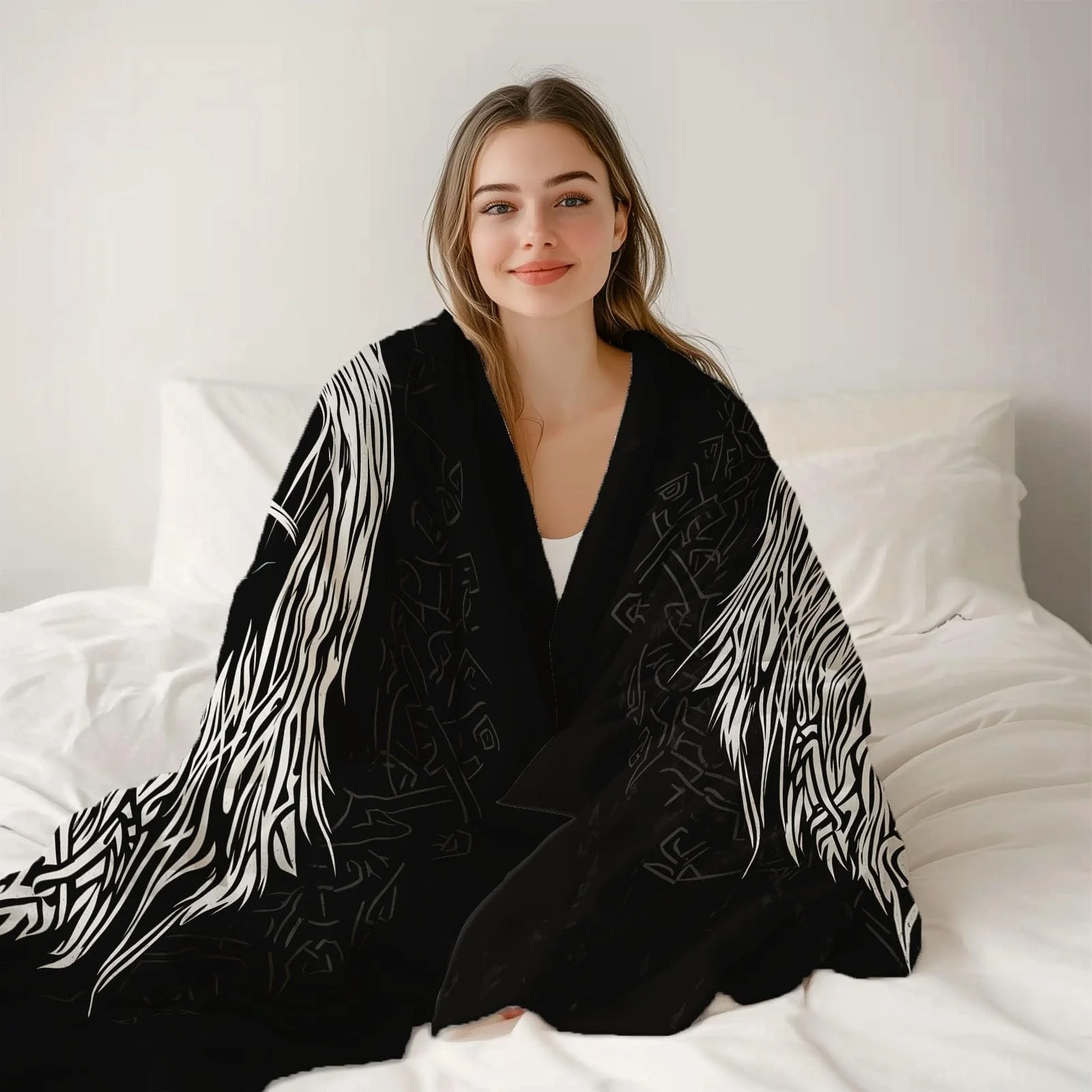 Одеяло Фланелевое 3D Нордические Викинги Традиционные Руны 100 x 130 см Черный, фото №4