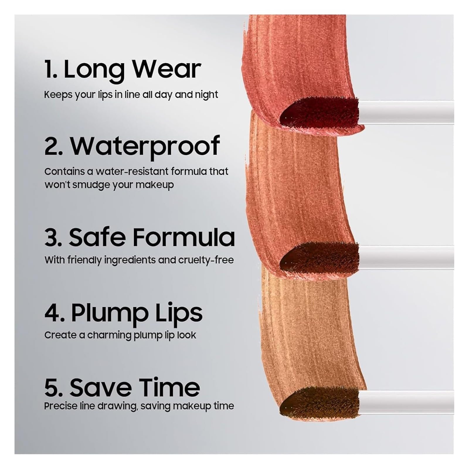Олівець для губ Peel Off 3 x 5 мл світло-коричневий, темно-коричневий, бордовий (3 штуки, 5 мл), фото №3