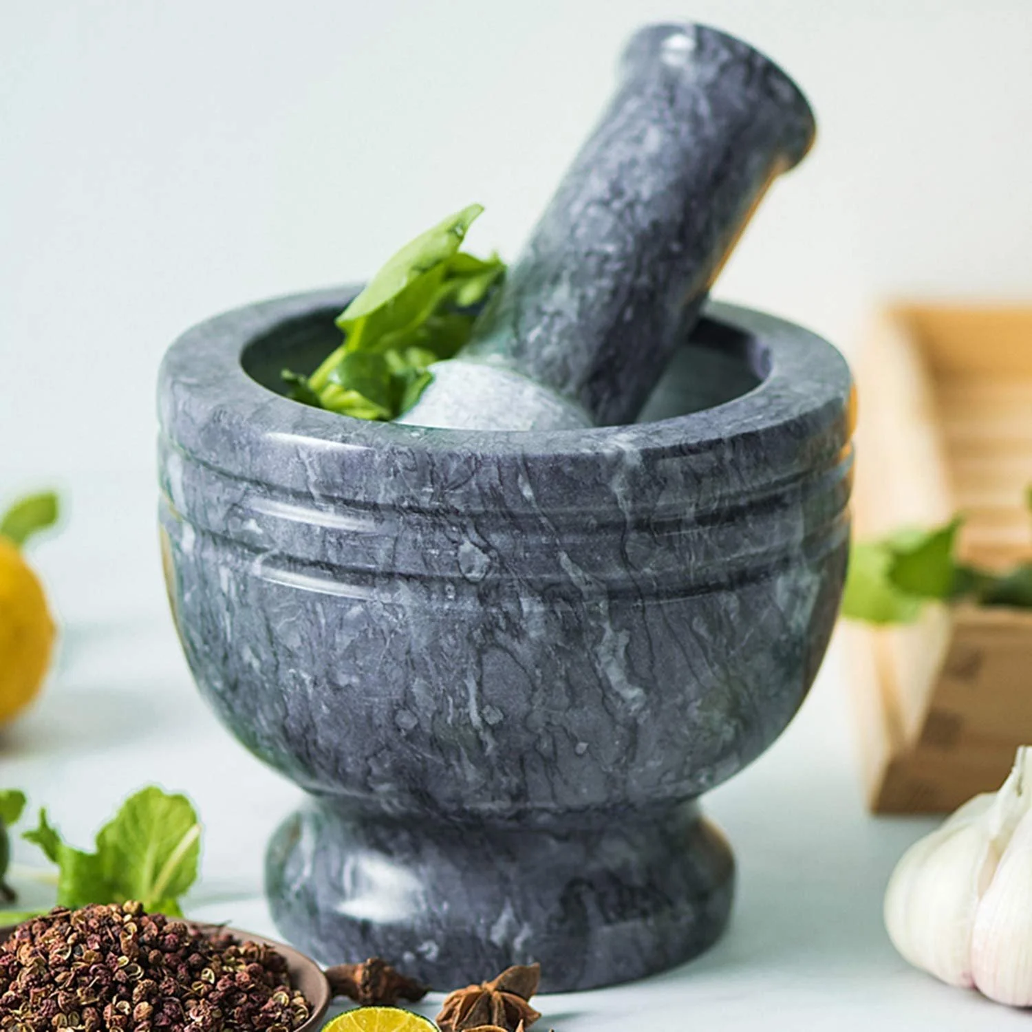 Ступка для спецій і перцю Robuste, мармуровий, сірий, фото №4