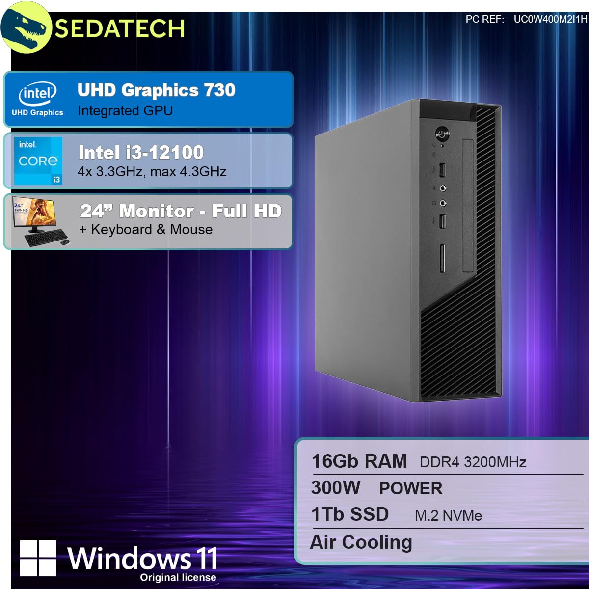 Міні ПК Sedatech Workstation • Intel i3-12100 • 16 GB RAM • 1TB SSD M.2 • DVD-RW • Windows 11 • Монітор 24 Дюйми, фото №2