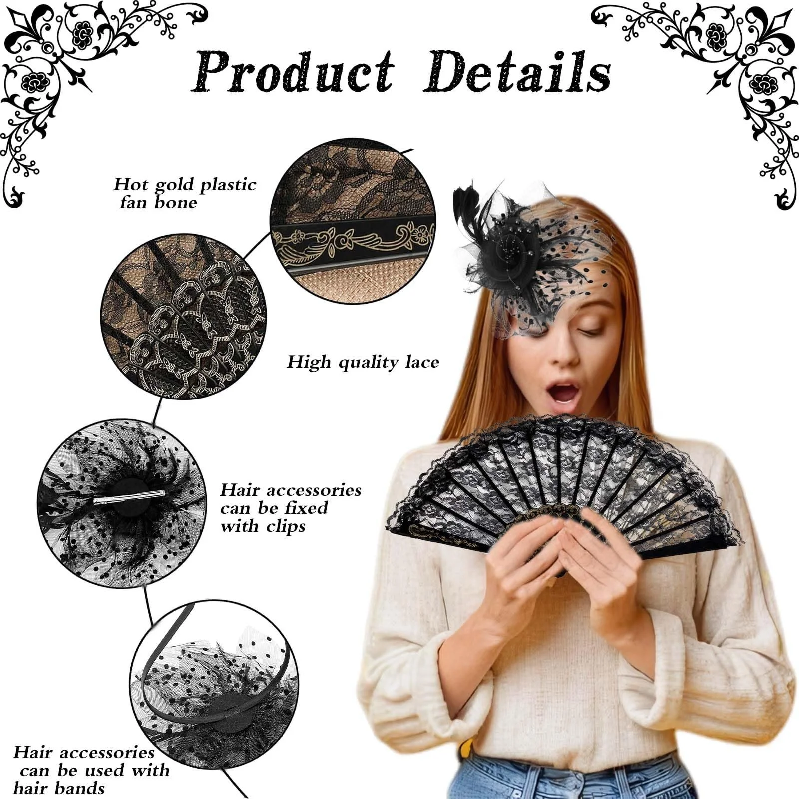 Капелюшок-Обруч Fascinators Black Retro Style з еластичною вуаллю та пір'ям, фото №3 Капелюшок-Обруч Fascinators Black Retro Style з еластичною вуаллю та пір'ям, фото №3