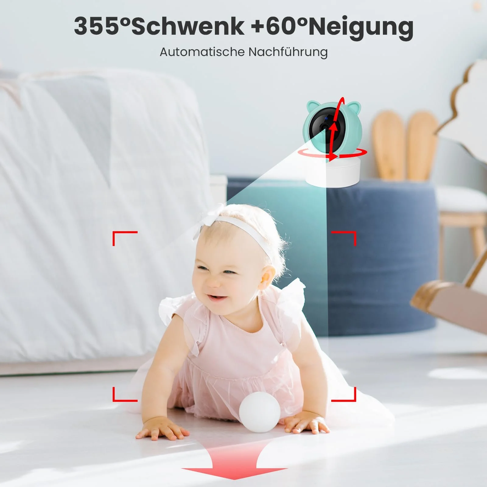 Відеоняня 1080P 5" WLAN PTZ 355° Нічне бачення Датчик температури Mobile App Control, фото №4 Відеоняня 1080P 5" WLAN PTZ 355° Нічне бачення Датчик температури Mobile App Control, фото №4
