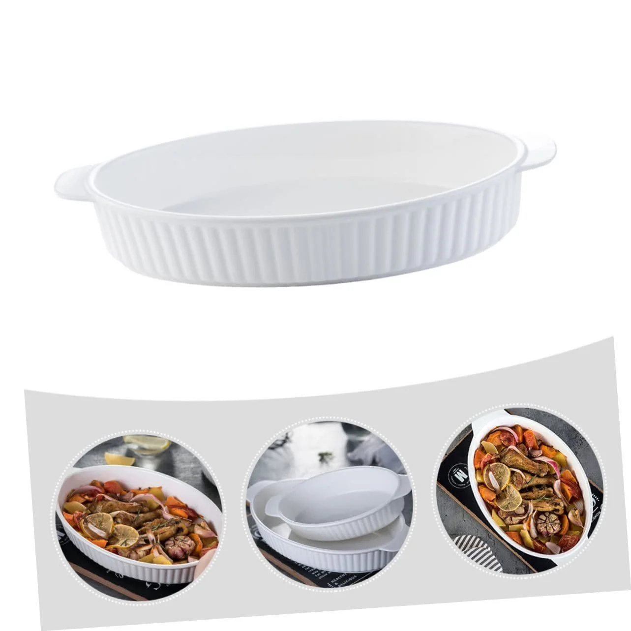 Форма для запекания керамическая овальная с двумя ручками жаропрочная устойчивая к царапинам, фото №5