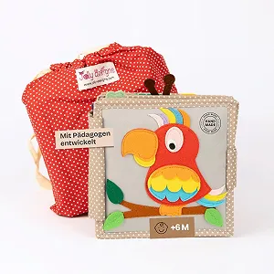 Розвиваюча книжка Jolly Designs Mini Iridescent Parrot - Монтессорі іграшка від 6 місяців - Фото 1