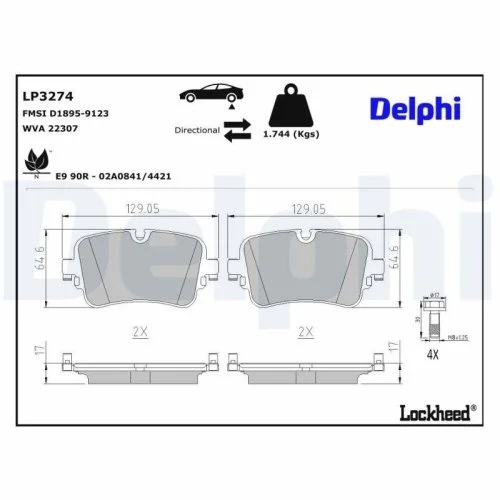 Комплект гальмівних колодок DELPHI LP3274 дискове гальмо для AUDI VW задня вісь, фото №3