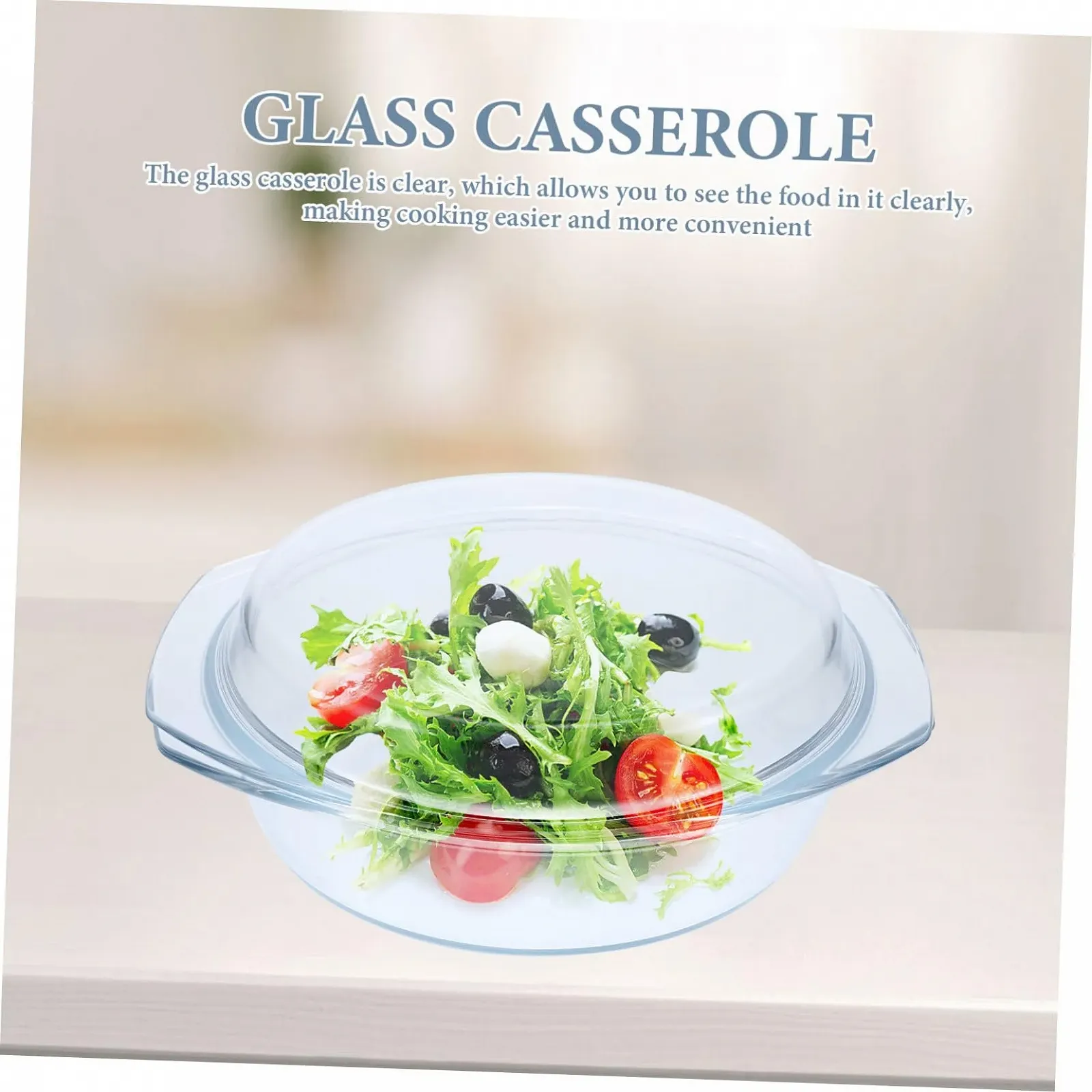 Форма для запекания стеклянная круглая с крышкой термостойкая прозрачная, фото №5