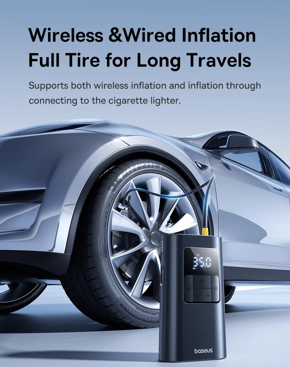 Портативний автокомпресор Baseus PrimeTrip VA1 2-in-1 акумуляторний компресор, фото №14