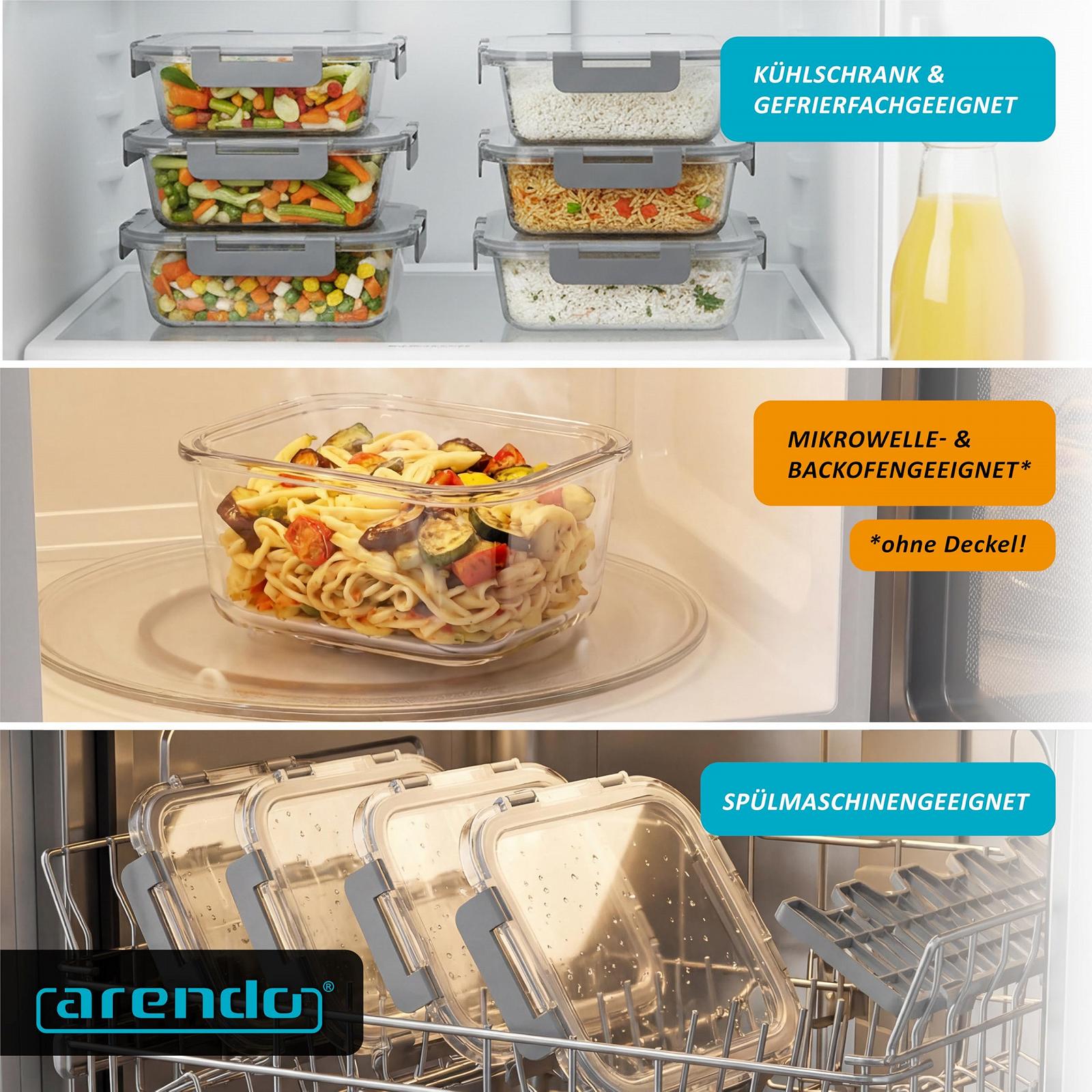 Контейнери для зберігання продуктів Arendo Набір 3 шт. 1000 мл Скляні Боросилікатні Герметичні Прозорий, фото №5
