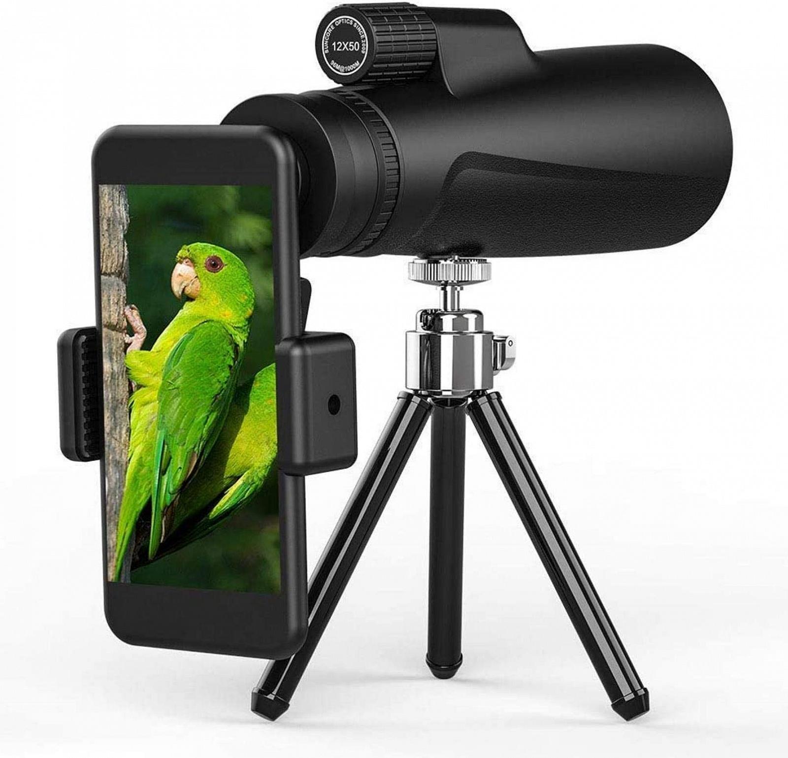 Телескоп Outdoor-Zubehör Монокуляр 12-кратный 50 HD FMC Bak4 с держателем для смартфона и штативом водонепроницаемая призма, фото №1