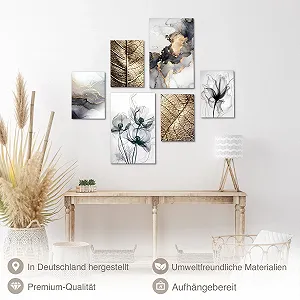 Настінні картини Novart Квіти Листя Gold Grey Black 6 сучасних настроєвих картин N032567a synthetic.ua - Фото 1