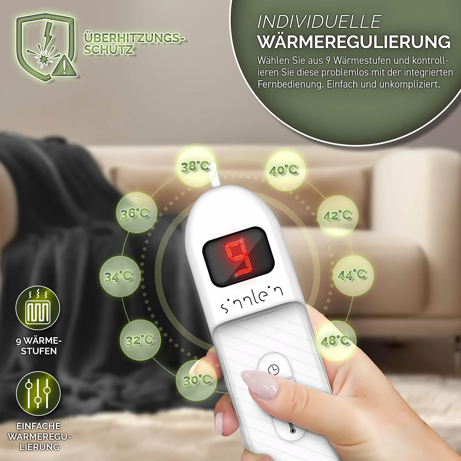 Електрична ковдра Sinnlein Plush 200 x 180 см, фото №5 Електрична ковдра Sinnlein Plush 200 x 180 см, фото №5