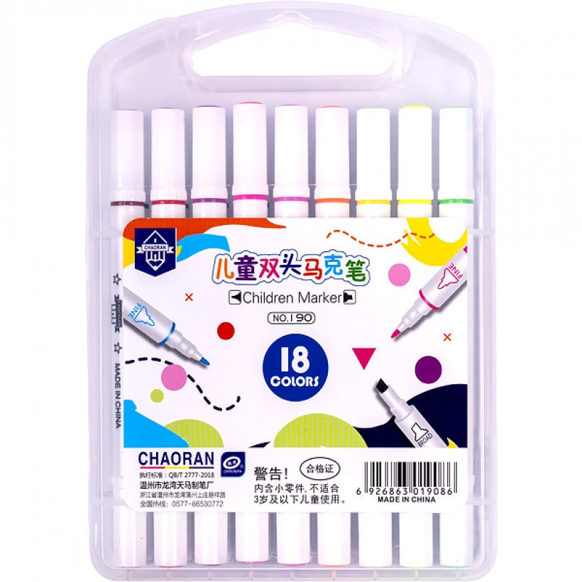 Набір фломастерів двосторонніх 18 кольорів Children Marker 190-18 в пластиковому боксі, фото №3