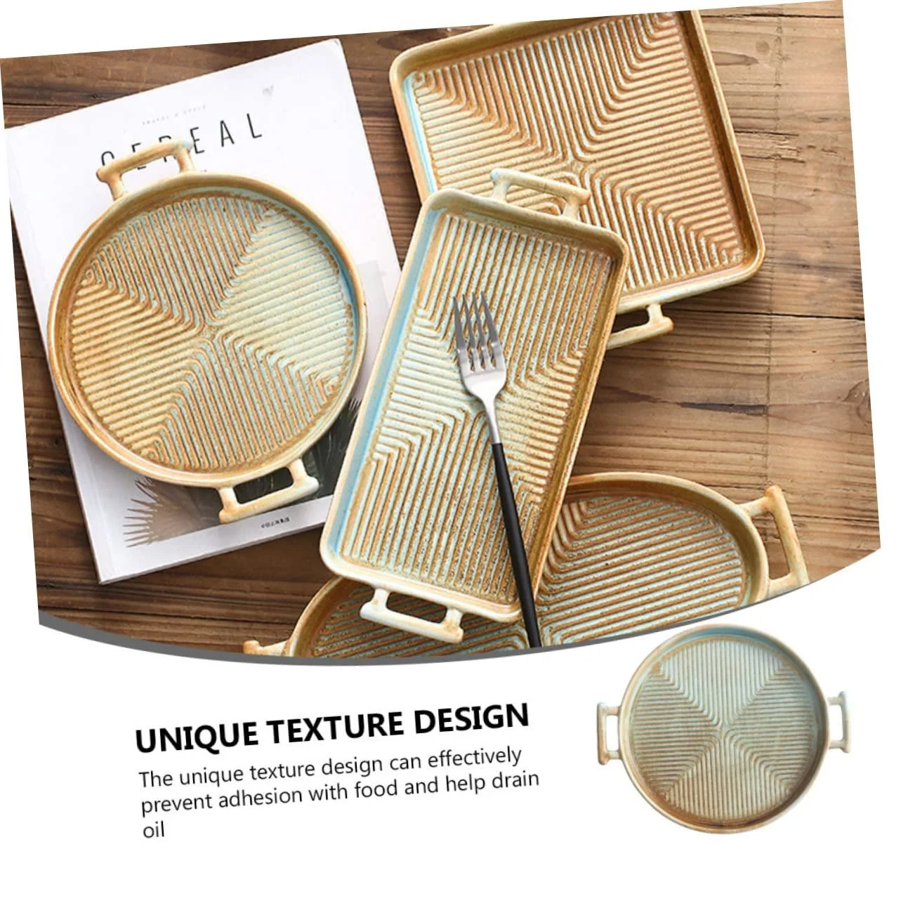 Форма для запекания iplusmile Retro керамическая круглая с двойными ручками термостойкая, фото №6 Форма для запекания iplusmile Retro керамическая круглая с двойными ручками термостойкая, фото №6