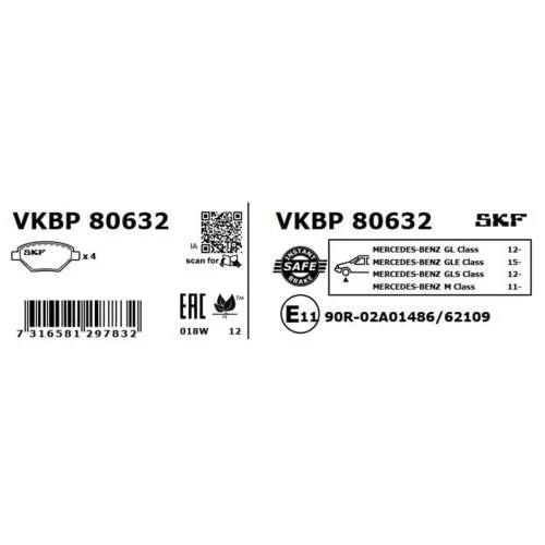 Комплект тормозных колодок SKF VKBP 80632 для MERCEDES-BENZ передний мост, фото №2 Комплект тормозных колодок SKF VKBP 80632 для MERCEDES-BENZ передний мост, фото №2