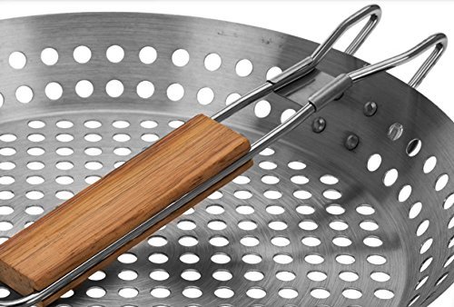 Пательня-гриль Perforated Stainless Steel зі складною дерев'яною ручкою, діаметр 30 см, фото №2
