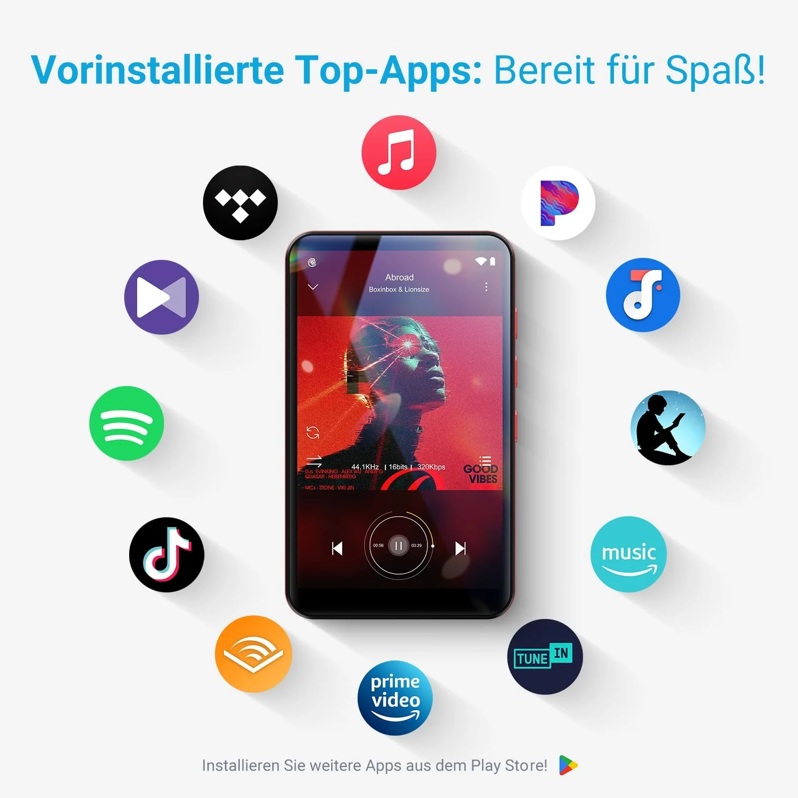 MP3-плеер MECHEN 96GB с Bluetooth 4.1 и WLAN - 4-дюймовый сенсорный экран Android 10, совместимый со Spotify/Amazon Music/Audible, фото №4