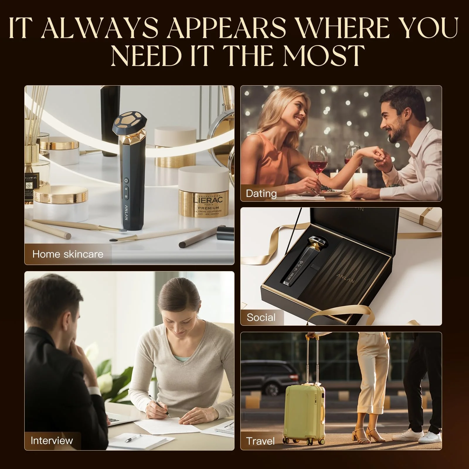 Масажер для обличчя ANLAN 18K Gold 5 в 1 RF EMS Мікроструми Світлотерапія, фото №3