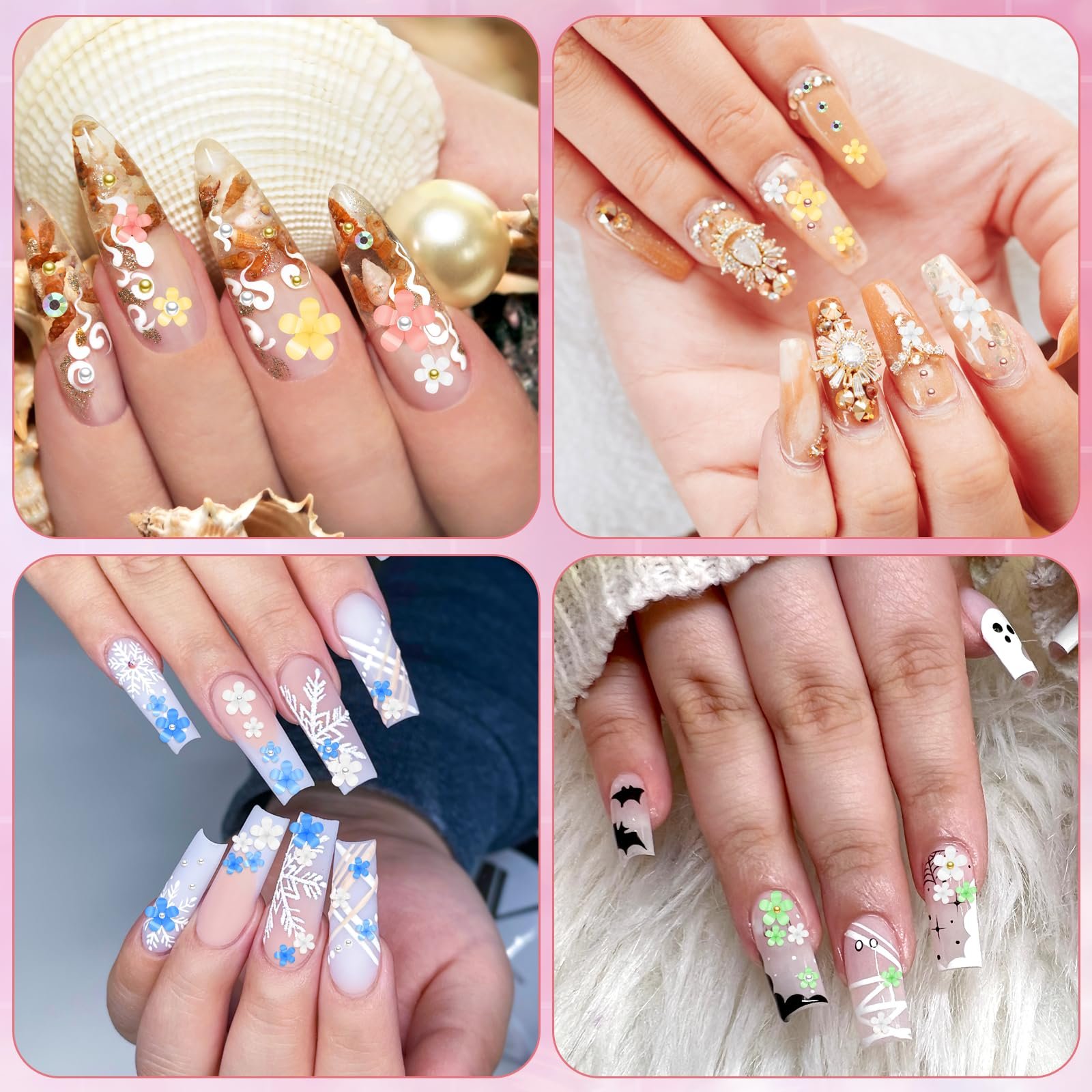 Стразы для ногтей Цветы 3D, Подвески Цветы 3D для ногтей, 3 цвета бисера, фото №5