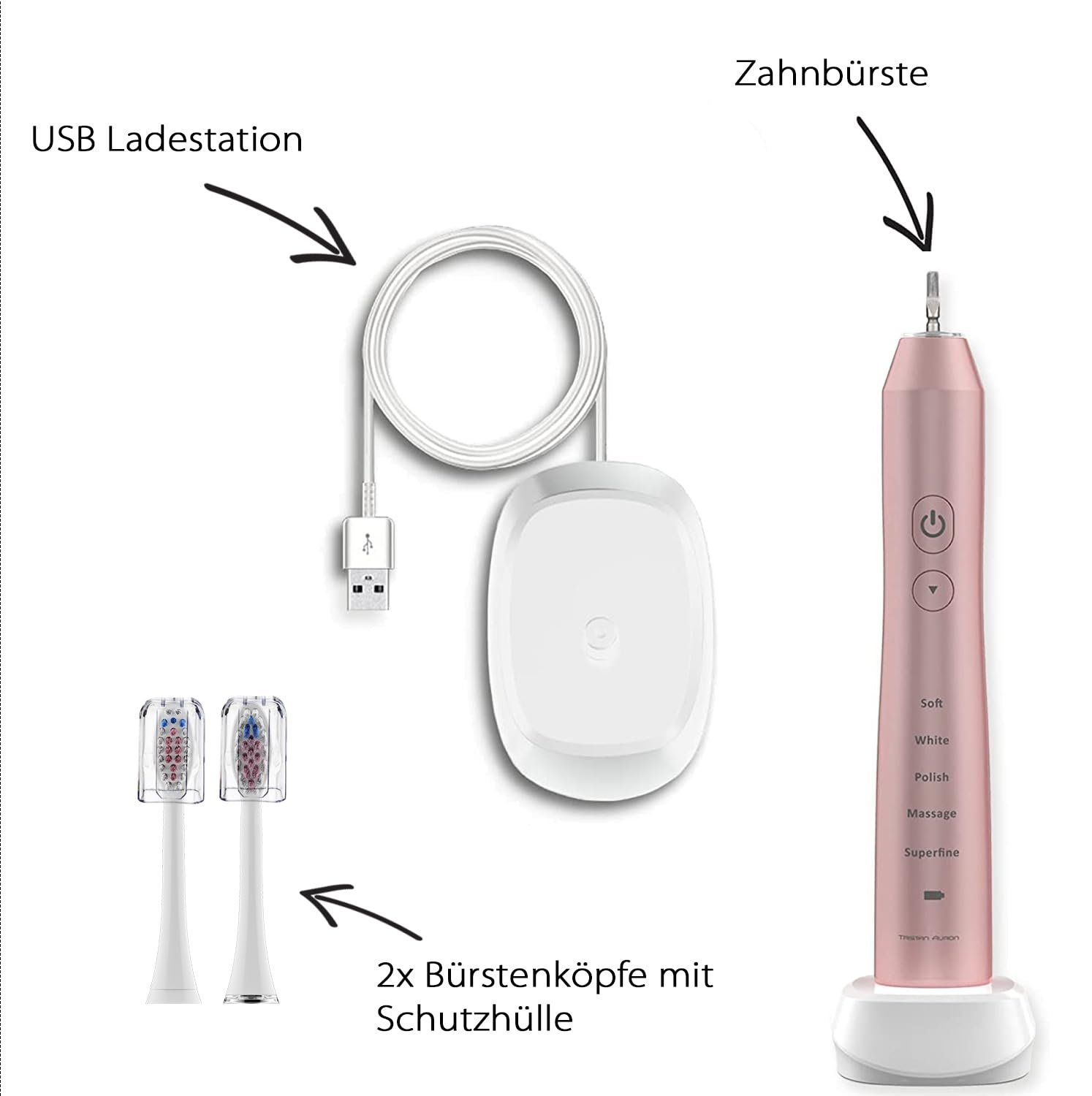 Електрична звукова зубна щітка Tristan Auron 55 000 VPM IPX7 Pink, фото №7