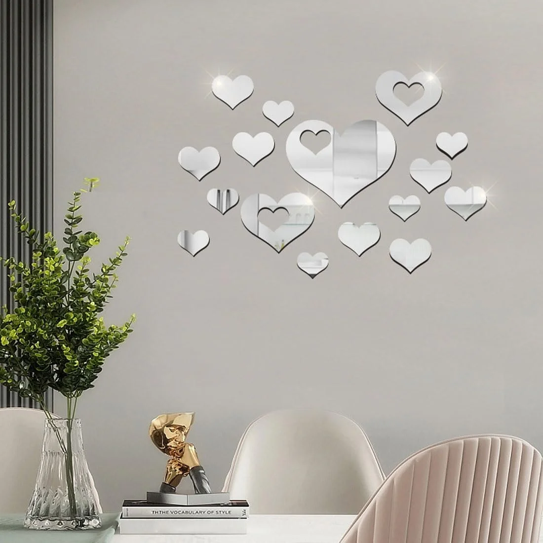Наклейки на стіну LEEQ Акрилові дзеркальні Серця 16 шт. Сріблястий, фото №5