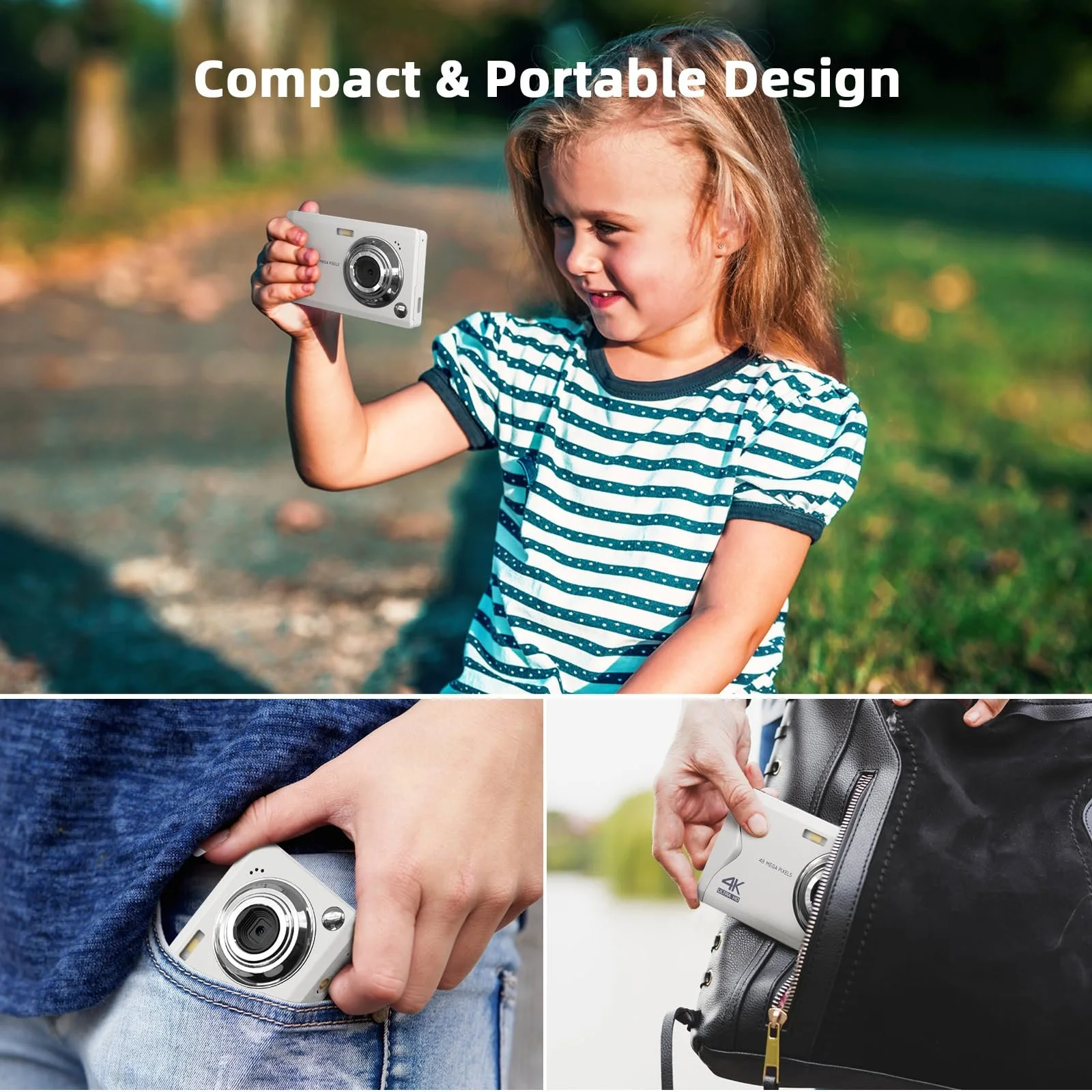 Цифрова камера CCN 48MP 1080P FHD 3.0" екран 16X Digital Zoom портативна компактна 32GB TF-карта USB-кабель Біла, фото №8