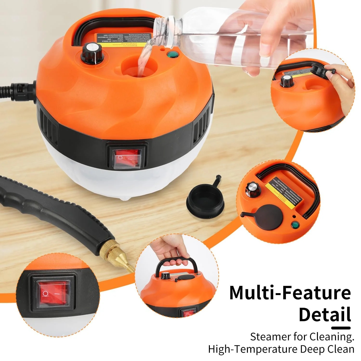 Ручний пароочисник під тиском 1500 Вт помаранчевий, фото №5 Ручний пароочисник під тиском 1500 Вт помаранчевий, фото №5