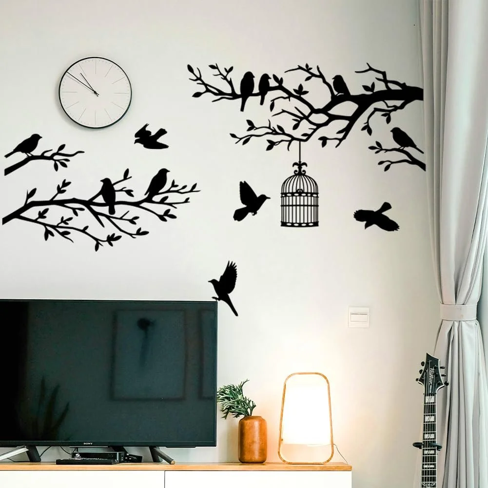 Наклейка на стіну Peacoblue Black Branches and Birds вінілова 3D 2 листи 30 x 96 см чорна, фото №1