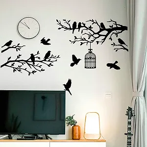 Наклейка на стіну Peacoblue Black Branches and Birds вінілова 3D 2 листи 30 x 96 см чорна - Фото 1