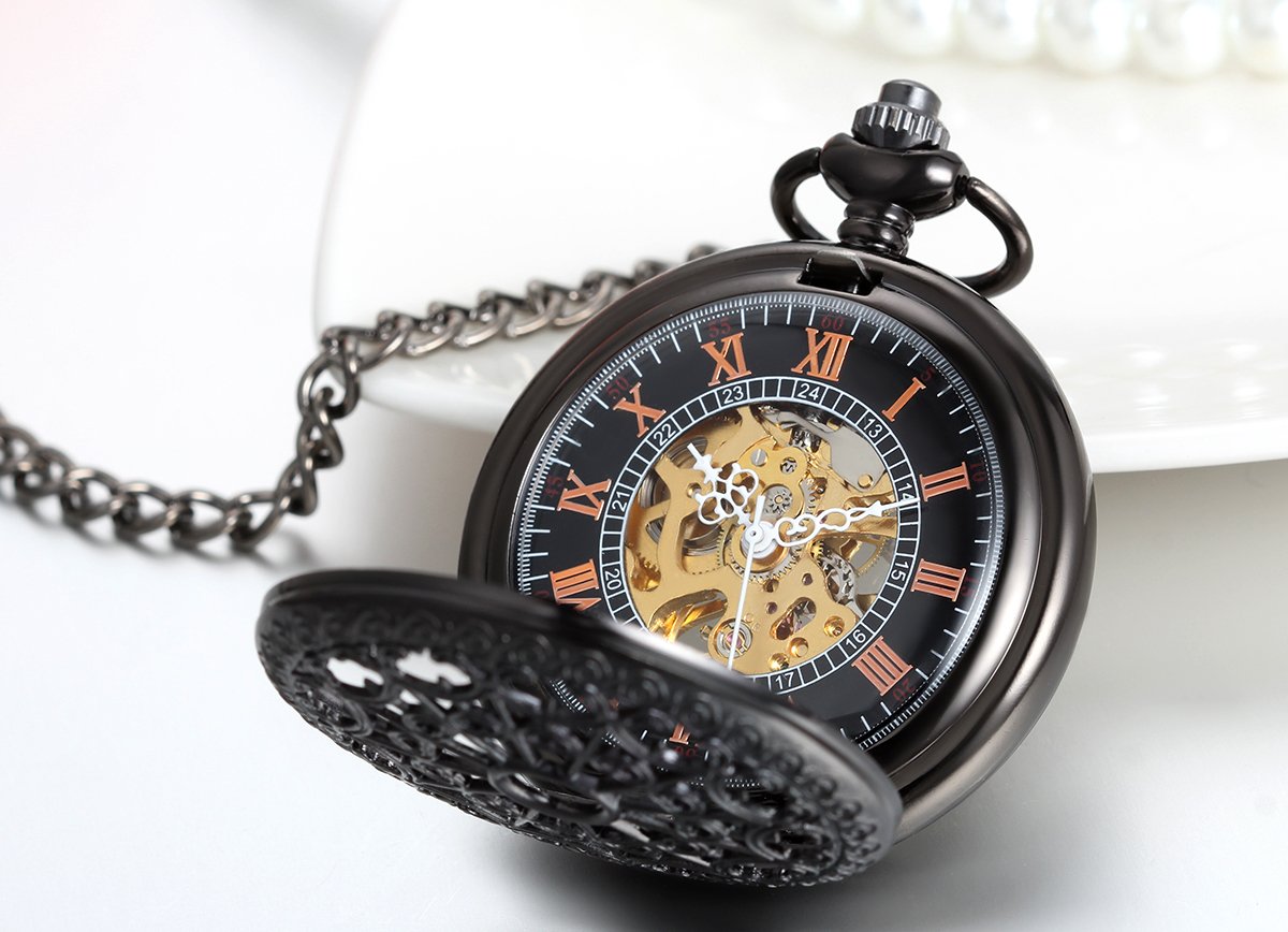 Кишеньковий годинник JewelryWe Retro Gear Sprocket Механічний Skeleton Sweater Ланцюжок для намиста, фото №2